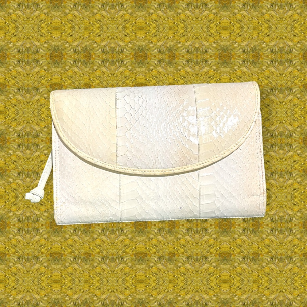 SAKS FIFTH AVENUE • Snake Embossed Rectangle Clutch Purse with Crossbody Strap